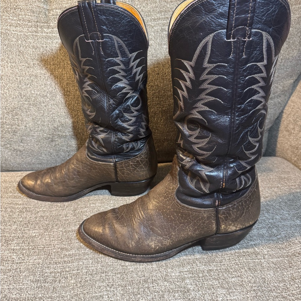 Nocona Vintage Brown with Black Shaft Western Cowboy Boots Size 10D - Picture 4 of 12